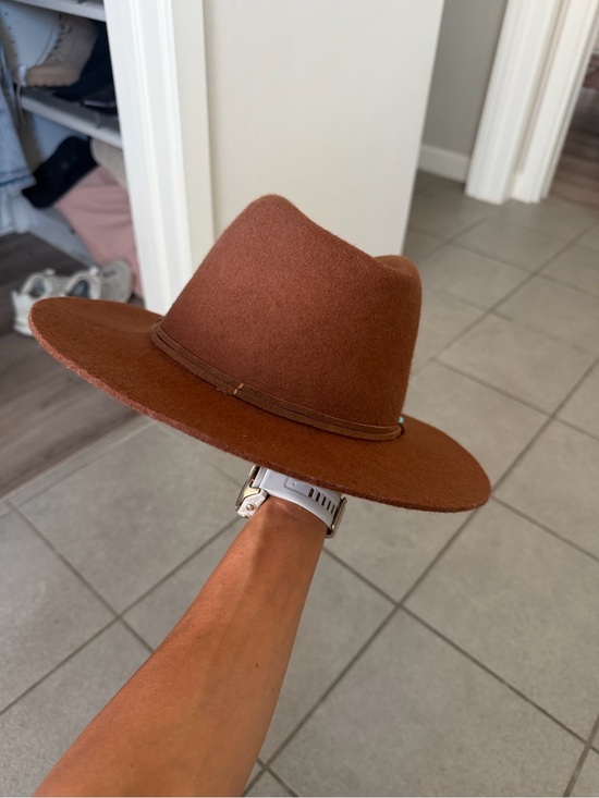 Frye Chestnut Wool Felt Fedora with Turquoise Bead Trim